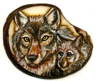 Wolf and pup tagua